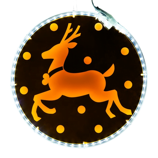 12 Amber Lit Medallion with Etched Reindeer Design