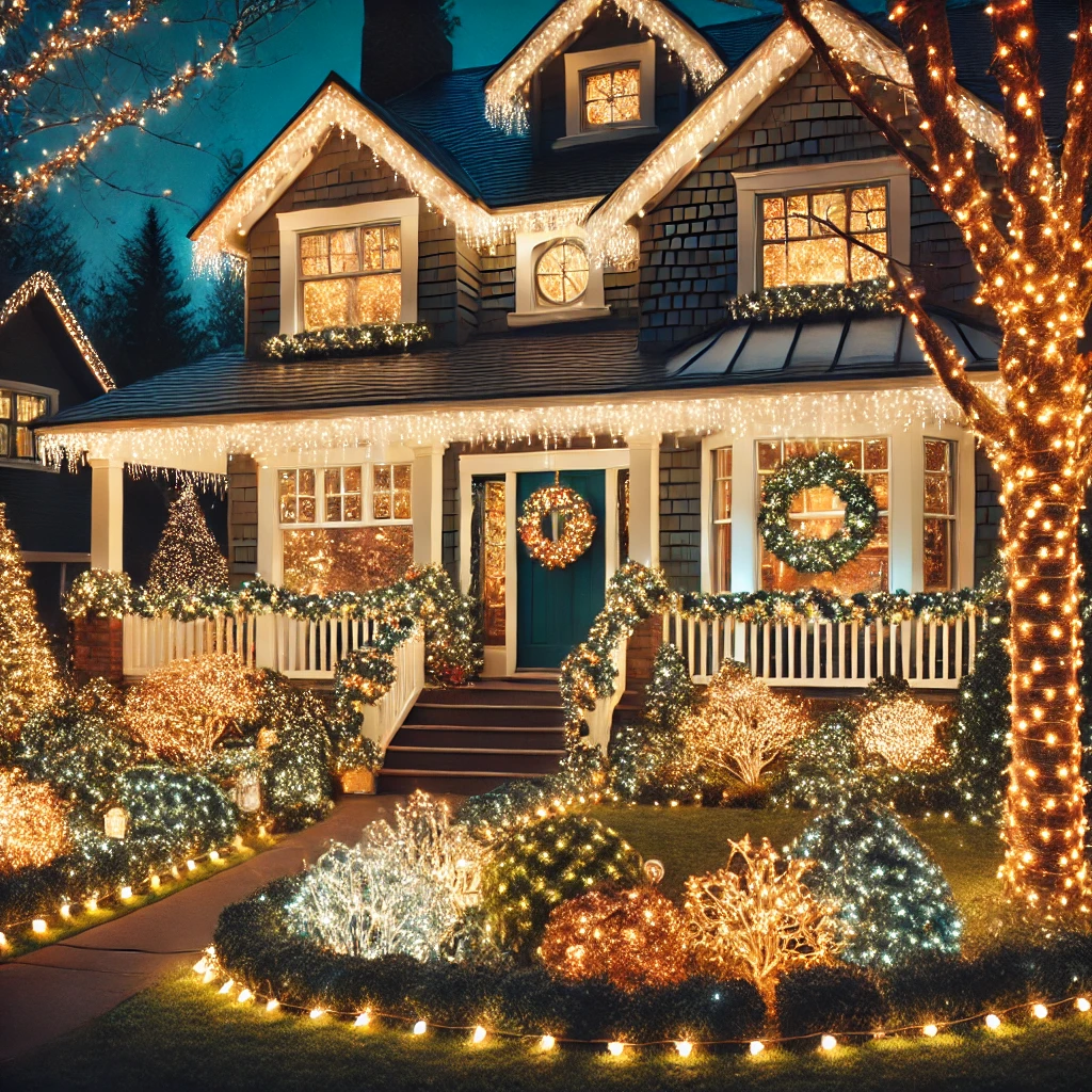 A Front Yard Decorated With Christmas Lights - 03