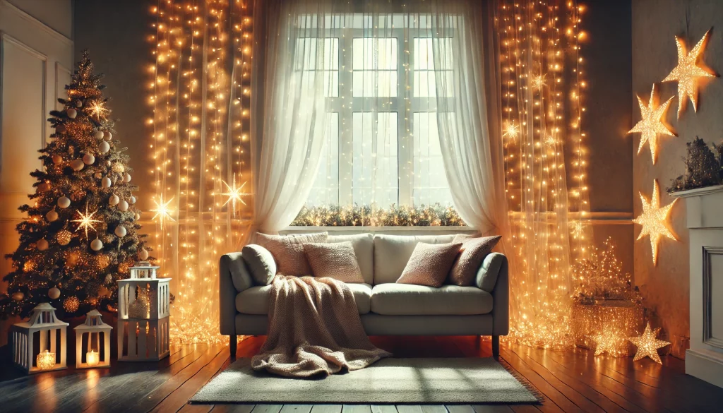 Living Room With Christmas Light Curtains Ideas - 04